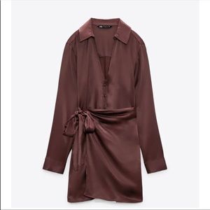 Zara Brown Silk Wrap Dress